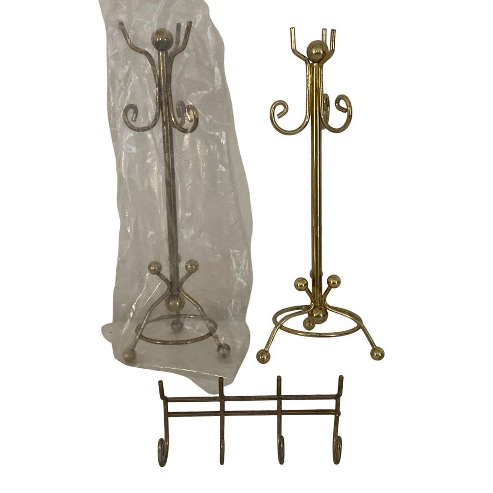 VTG Brass Metal Coat Rack Hanging  Rack Faux Brass Miniature Dollhouse Furniture